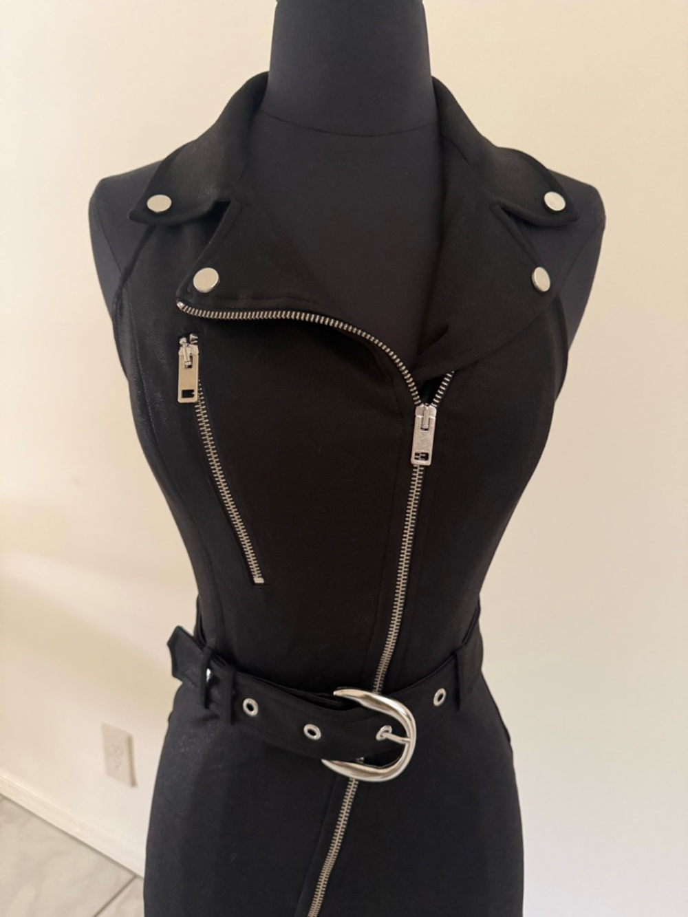 Vintage Y2K DIESEL Black Sleeveless Moto Biker Belted Zip Dress XS $495